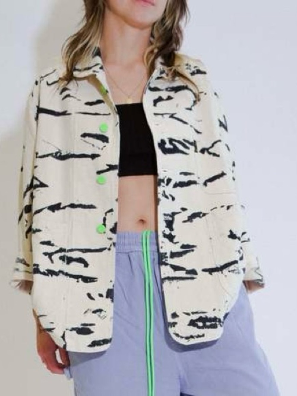 Meals Blue Cheese Forager Coat - Cream & Black Printed Oversized Jacket